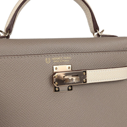 Pre-owned Hermes Special Order (HSS) Kelly Sellier 20 Craie and Gris Asphalte Epsom Permabrass Hadware