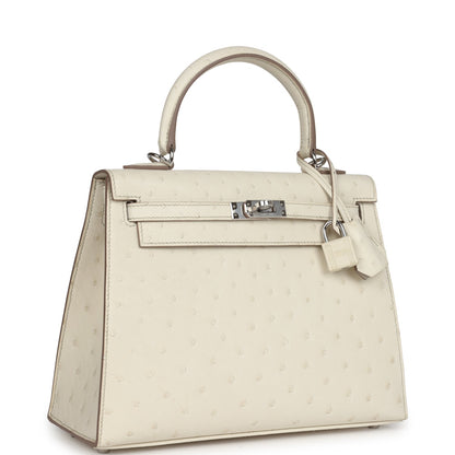 Hermes Kelly Sellier 25 Beton Ostrich Palladium Hardware