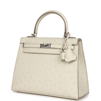 Hermes Kelly Sellier 25 Beton Ostrich Palladium Hardware