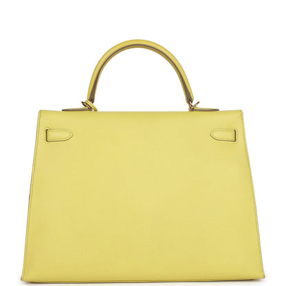 Pre-owned Hermes Kelly Sellier 35 Soufre Epsom Gold Hardware