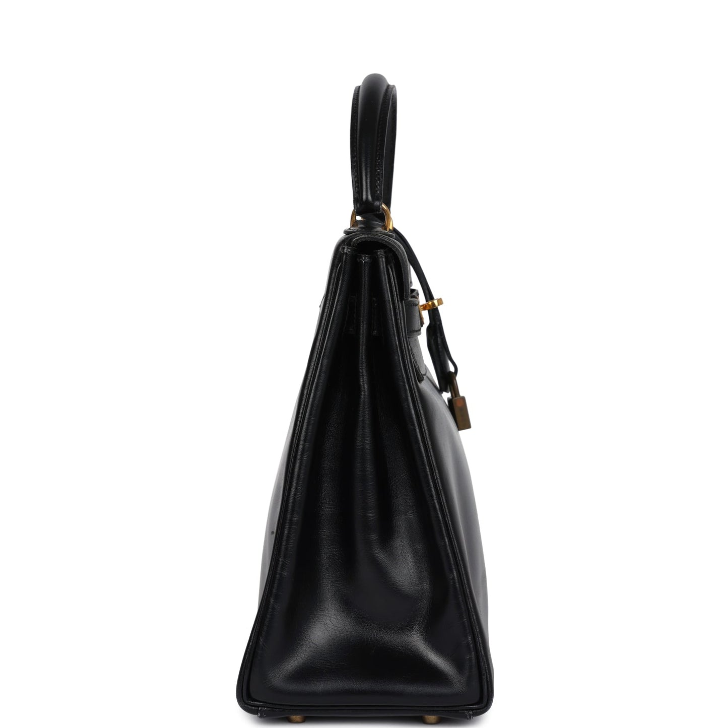 Vintage Hermes Kelly Retourne 32 Black Box Gold Hardware