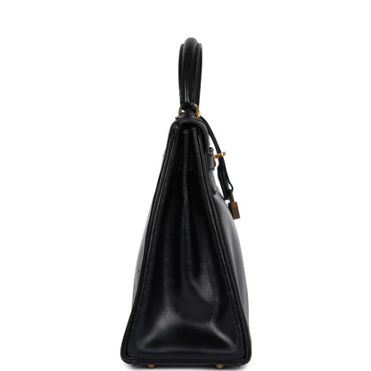 Vintage Hermes Kelly Retourne 32 Black Box Gold Hardware