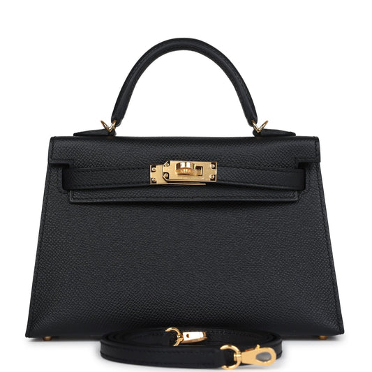 Hermes Kelly Sellier 20 Black Epsom Gold Hardware
