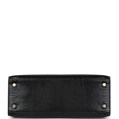 Hermes Kelly Sellier 25 Black Varanus Niloticus Lizard Gold Hardware