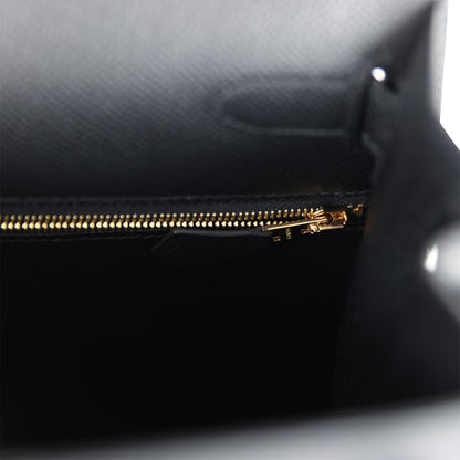 Hermes Kelly Sellier 28 Black Epsom Gold Hardware