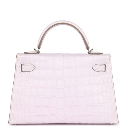 Hermes Kelly Sellier 20 Mauve Pale Boreal Satin Alligator Palladium Hardware
