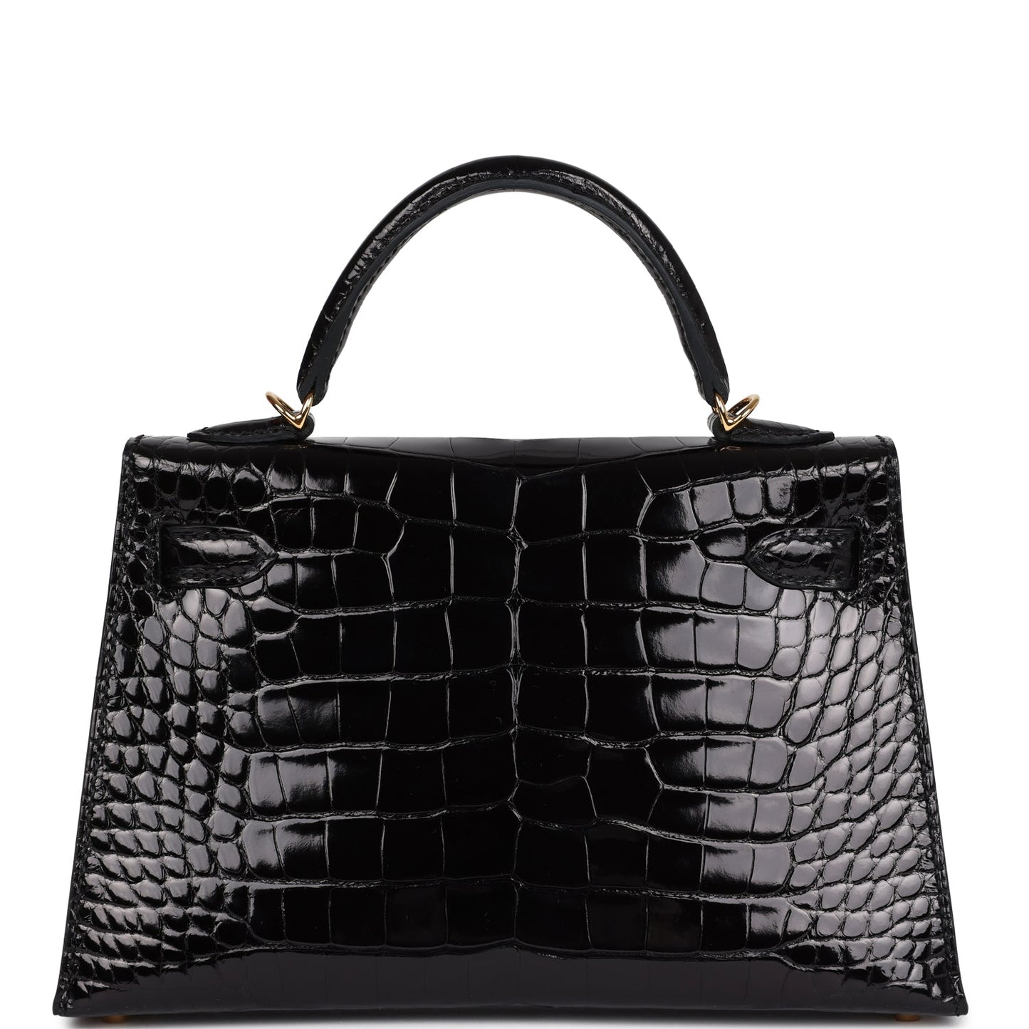 Hermes Kelly Sellier 20 Black Shiny Alligator Gold Hardware
