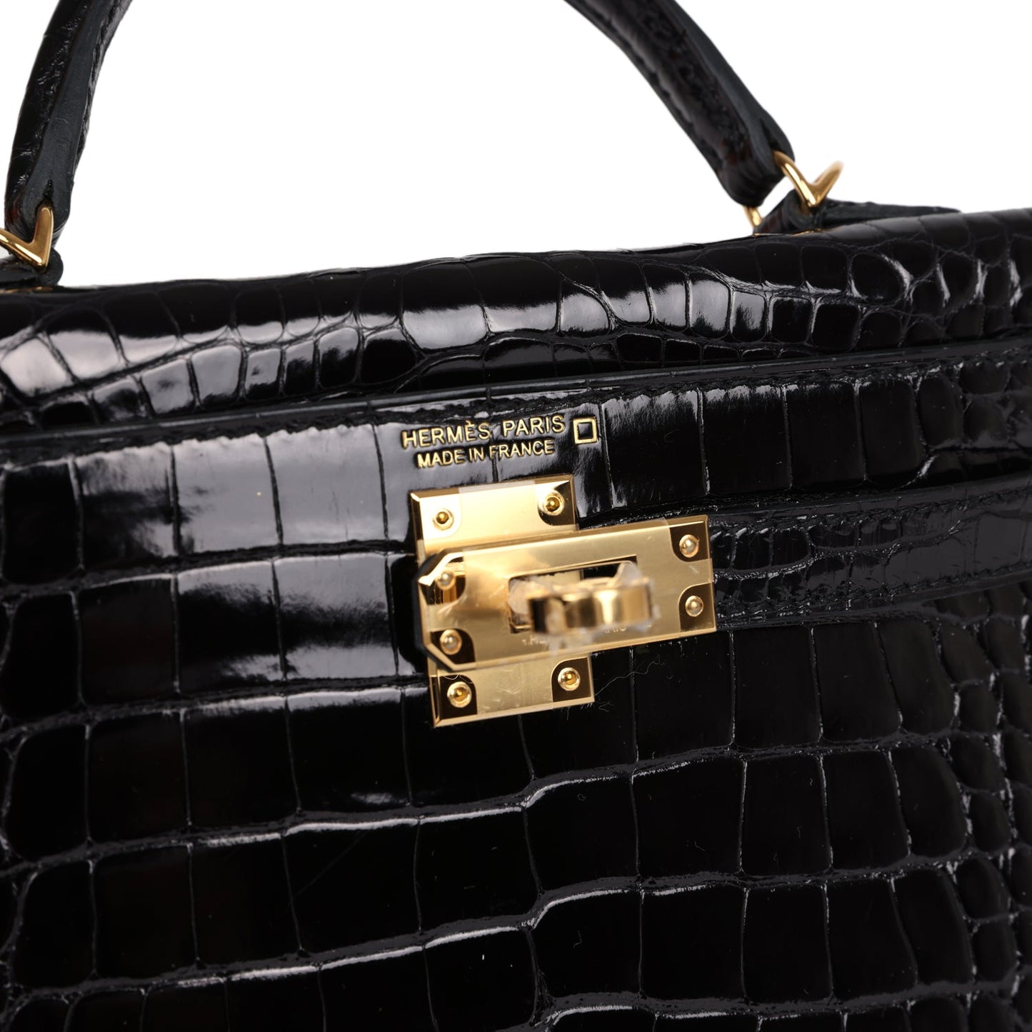 Hermes Kelly Sellier 20 Black Shiny Alligator Gold Hardware