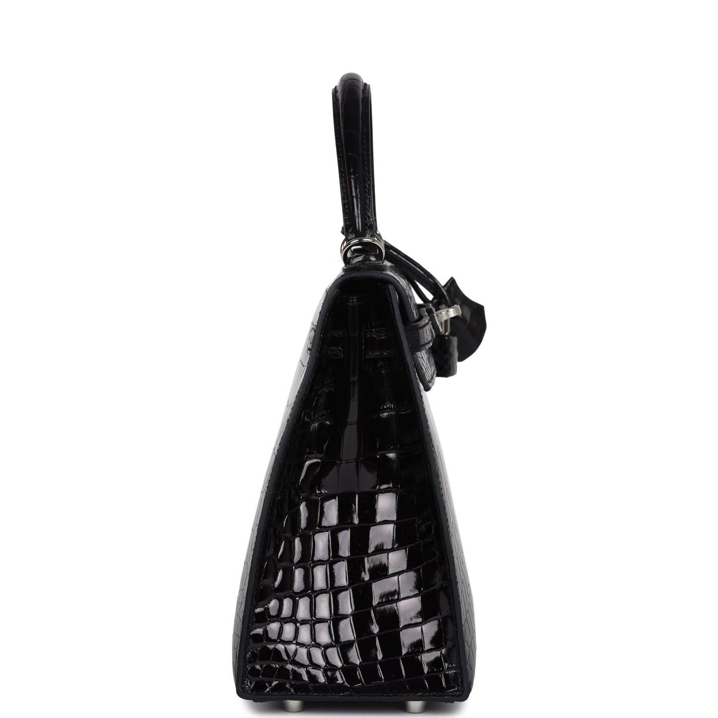 Hermes Kelly Sellier 25 Black Shiny Niloticus Crocodile Palladium Hardware