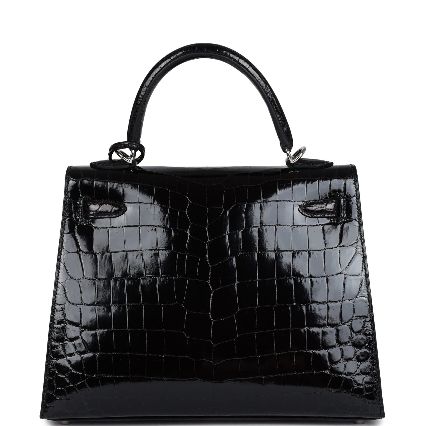 Hermes Kelly Sellier 25 Black Shiny Niloticus Crocodile Palladium Hardware