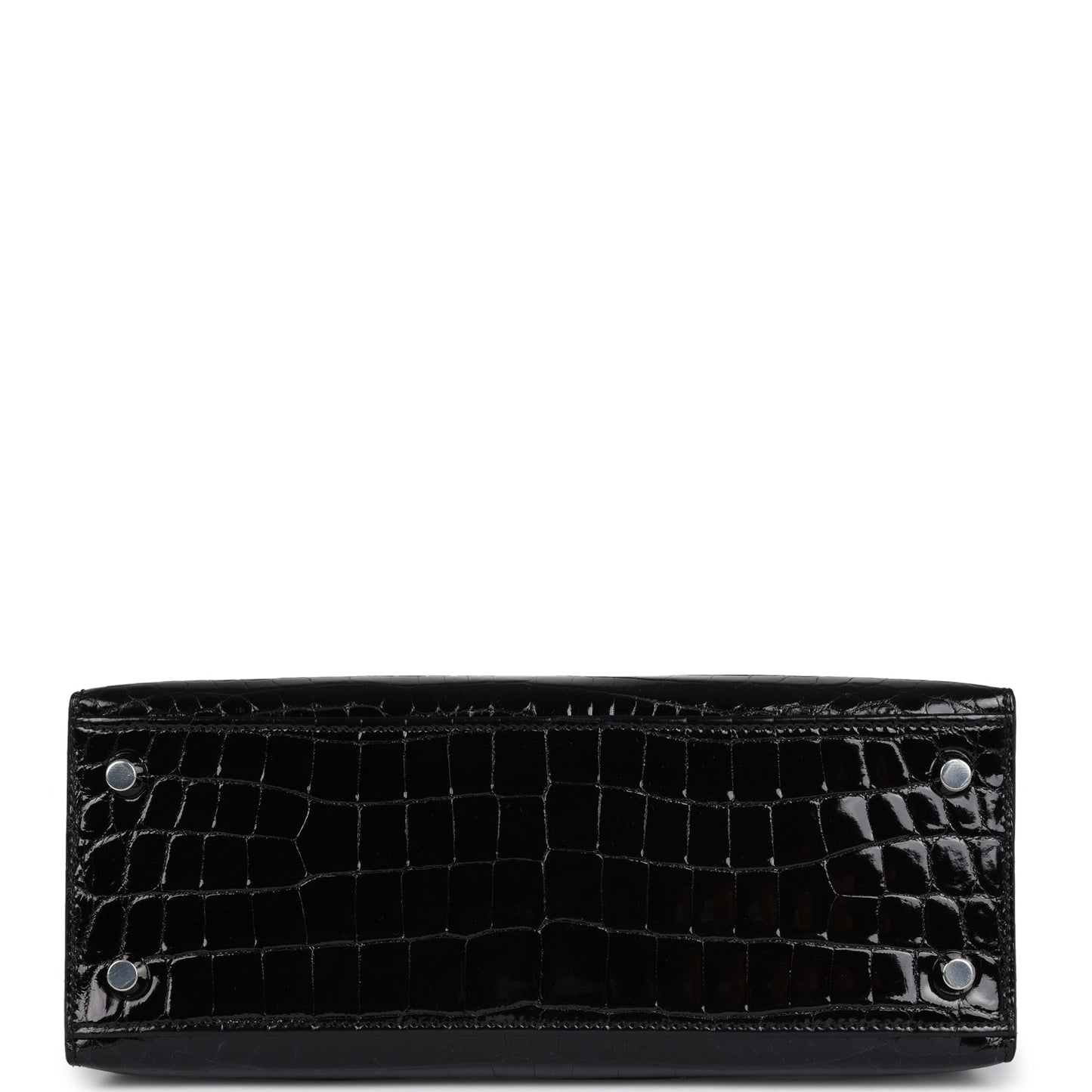 Hermes Kelly Sellier 25 Black Shiny Niloticus Crocodile Palladium Hardware