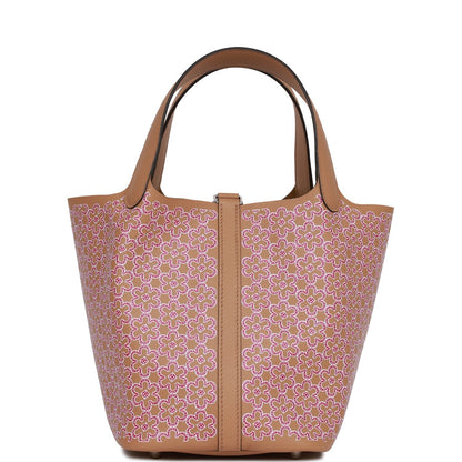Hermes Picotin Lock 18 "Lucky Daisy" Chai Swift Palladium Hardware