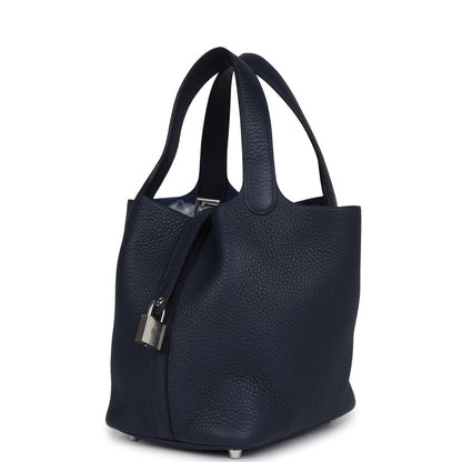 Hermes Picotin Lock 18 Bleu Nuit Clemence Palladium Hardware