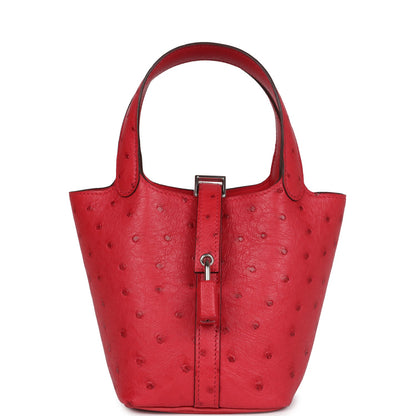 Hermes Micro Picotin Lock 14 Bougainvillea Ostrich Palladium Hardware
