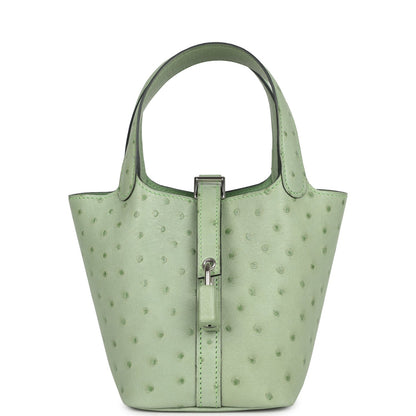 Hermes Micro Picotin Lock 14 Vert Criquet Ostrich Palladium Hardware