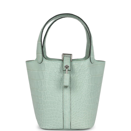 Hermes Micro Picotin Lock 14 Vert D'Eau Matte Alligator Palladium Hardware