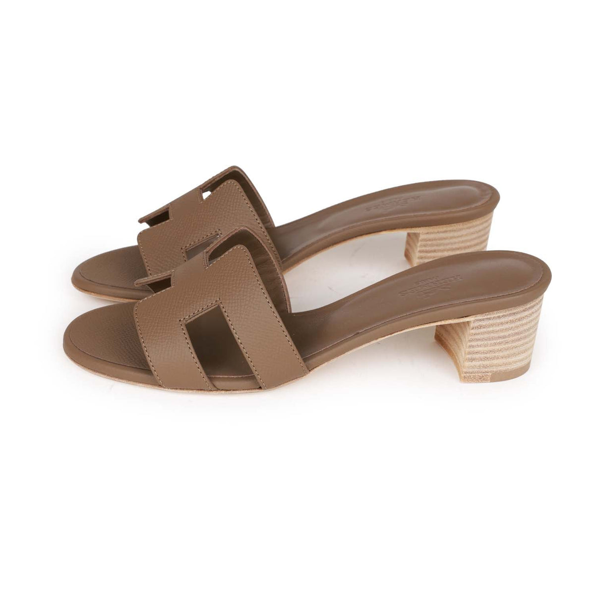 Hermes Oasis Sandals Etoupe Epsom Block Heels 35