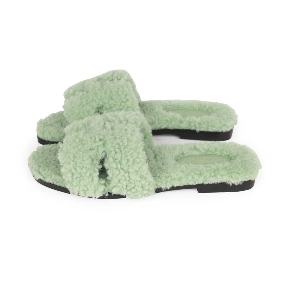 Hermes Oran Sandals Vert D'eau Woolskin 35