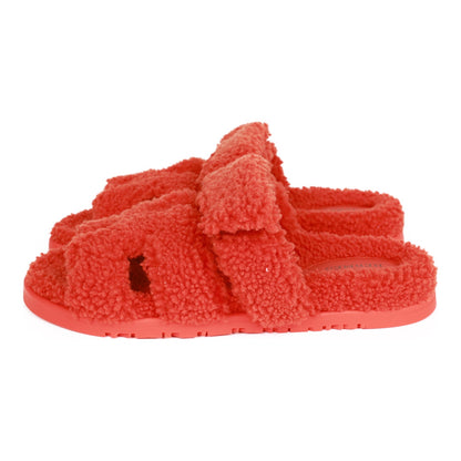 Hermes Chypre Techno Sandals Orange Woolskin 37.5
