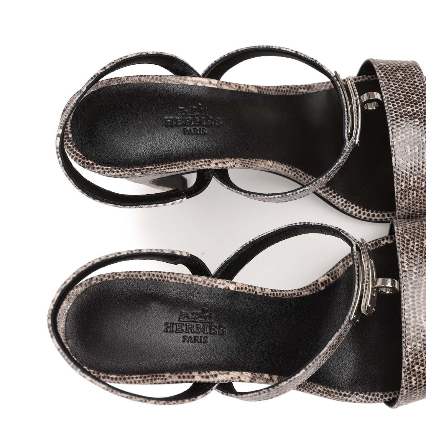 Hermes Glamour 95 Sandals Ombre Lizard Palladium Hardware 38 EU