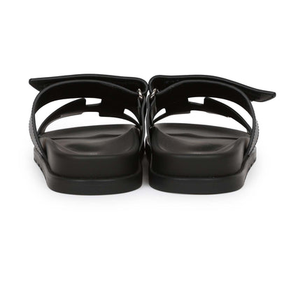 Hermes Chypre Techno Sandals Black Calfskin Palladium Hardware 35