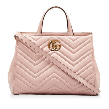 Pink Gucci Medium GG Marmont Matelasse Tote Satchel