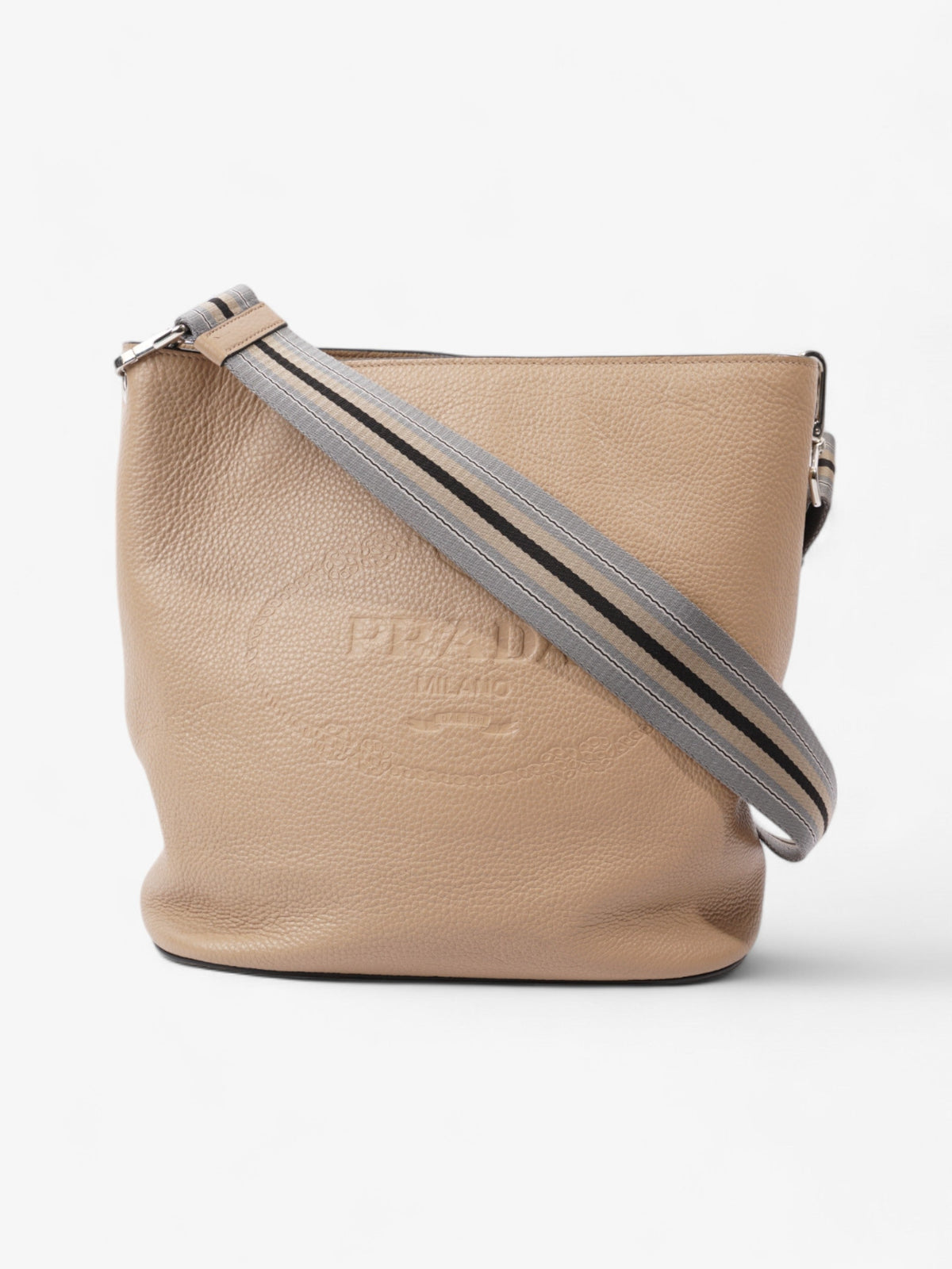 Prada Logo Bucket Bag Neutral Leather Medium
