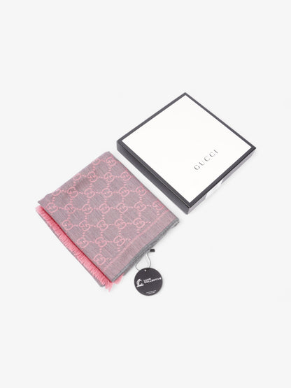 Gucci Jacquard GG Supreme Scarf Grey / Pink Wood 48cm x 180cm