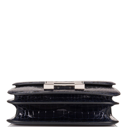 Hermes Bleu Marine Alligator and Ombre Lizard Marquette Constance 18cm Palladium Hardware
