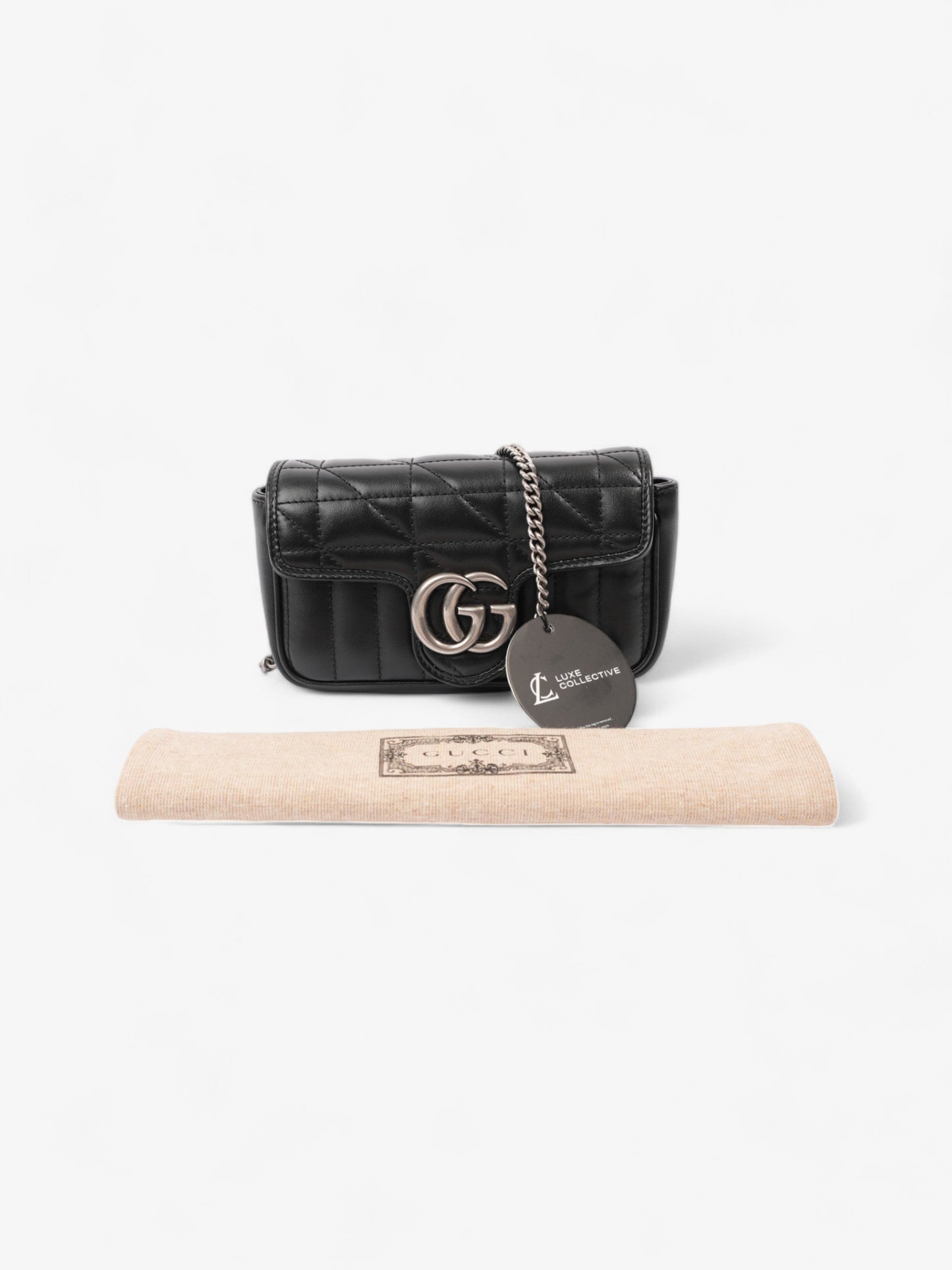 Gucci GG Marmont Black Matelasse Leather Super Mini
