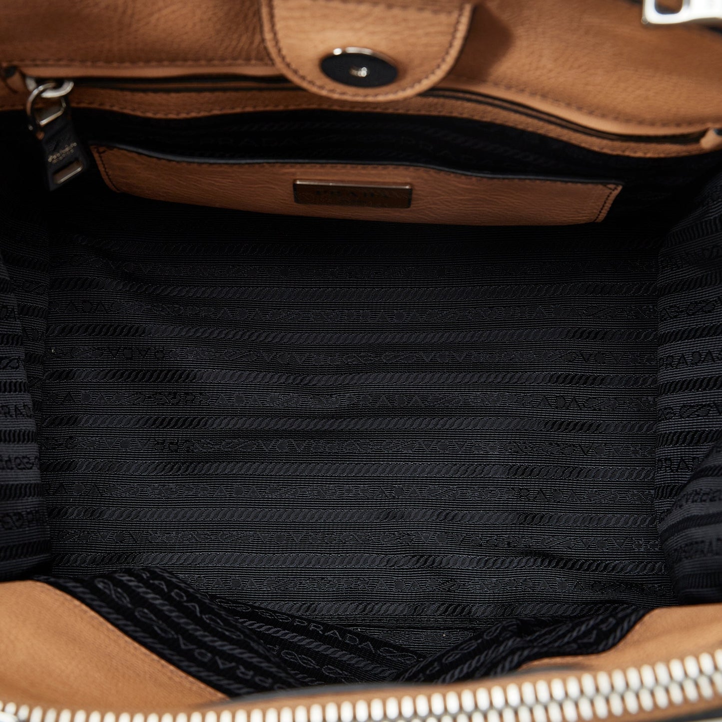 Tan Prada City Calf Double Zip Tote