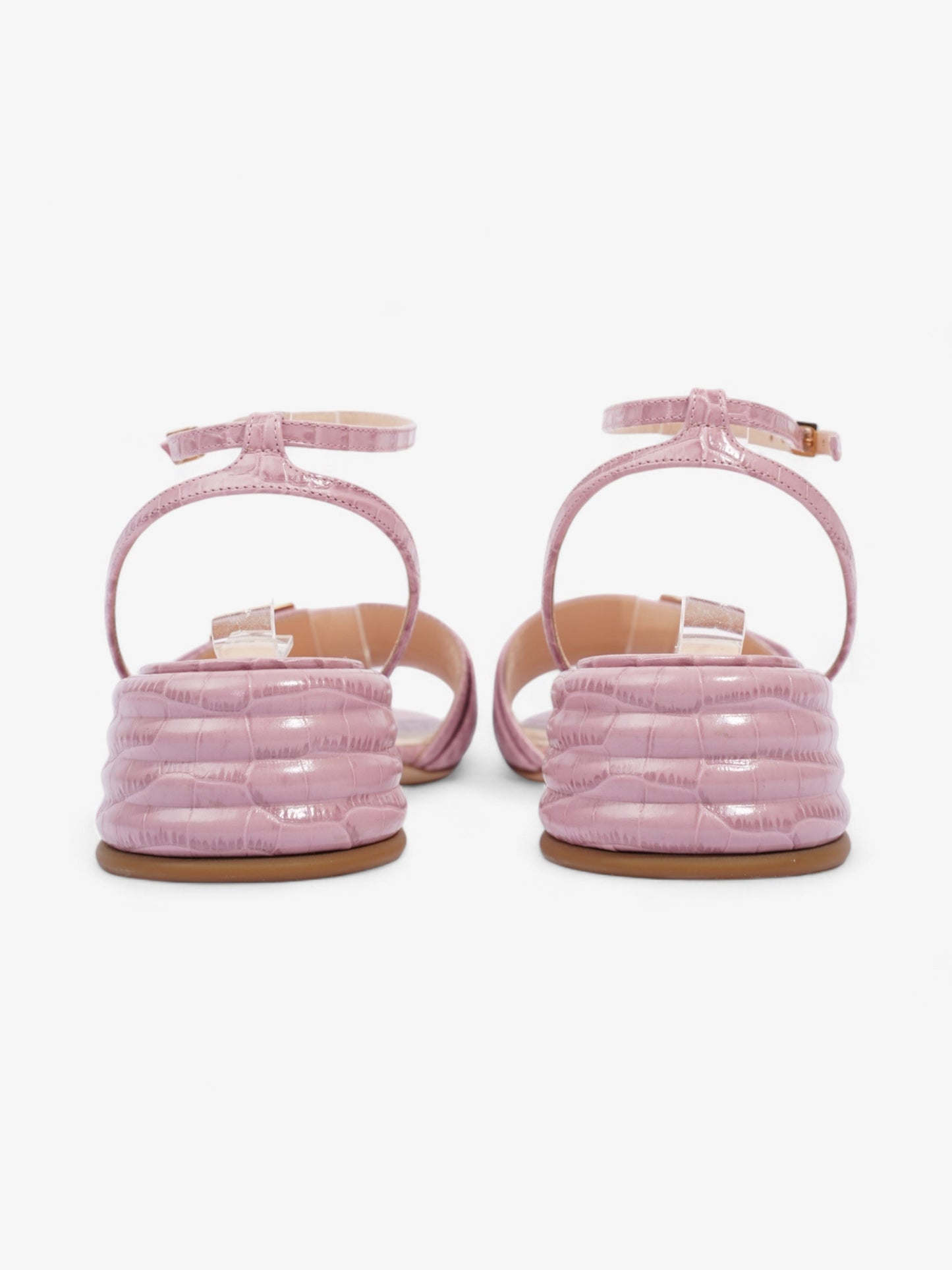 Fendi Promenade Ankle Strap Sandals 40mm Pink / Gold Embossed Leather EU 39 UK 6