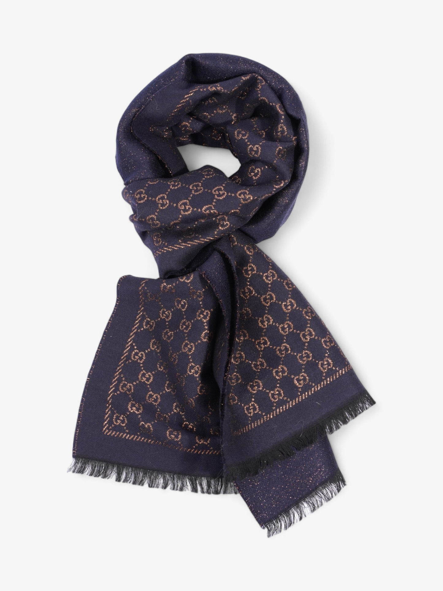 Gucci GG Scarf Navy / Bronze Wool