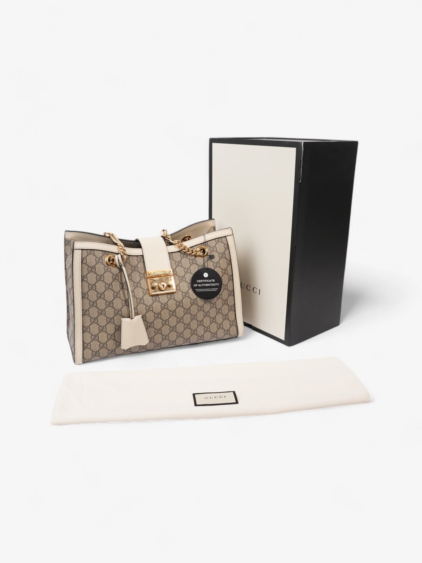 Gucci Padlock Beige And Ebony GG Supreme / Cream Coated Canvas Small