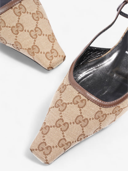 Gucci GG Slingback Pumps Beige  / Brown Canvas EU 41 UK 8.5