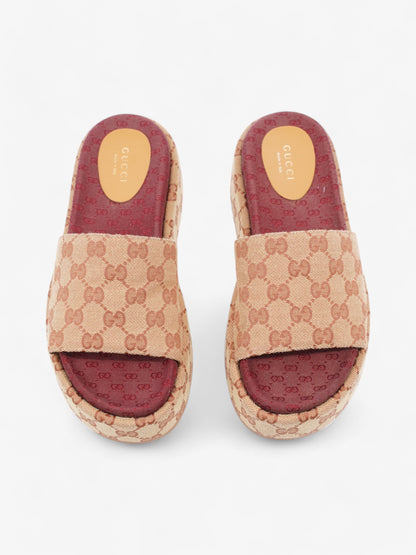 Gucci GG Platform Slides Beige  / Maroon Canvas EU 37 UK 4