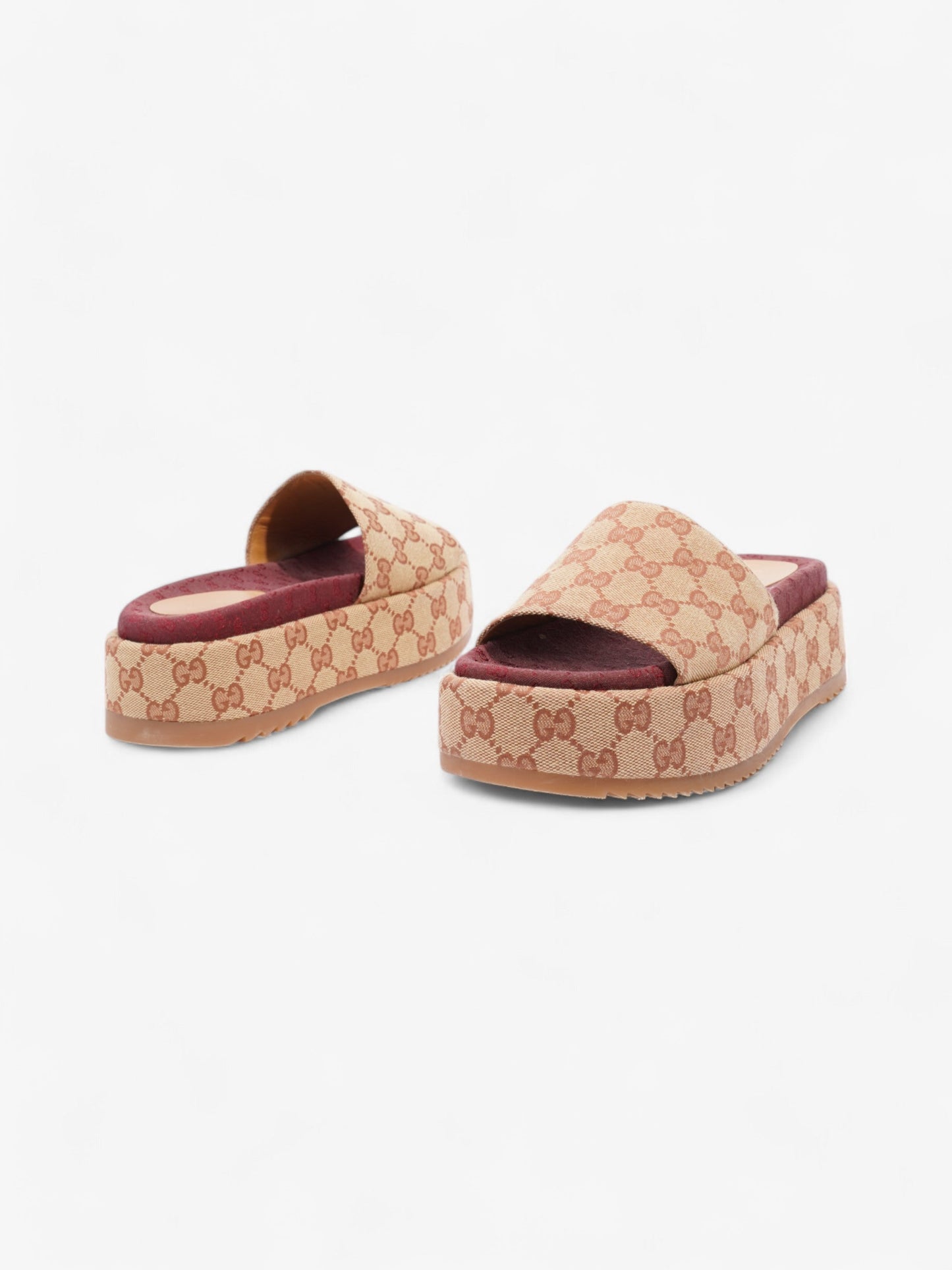 Gucci GG Platform Slides Beige  / Maroon Canvas EU 37 UK 4