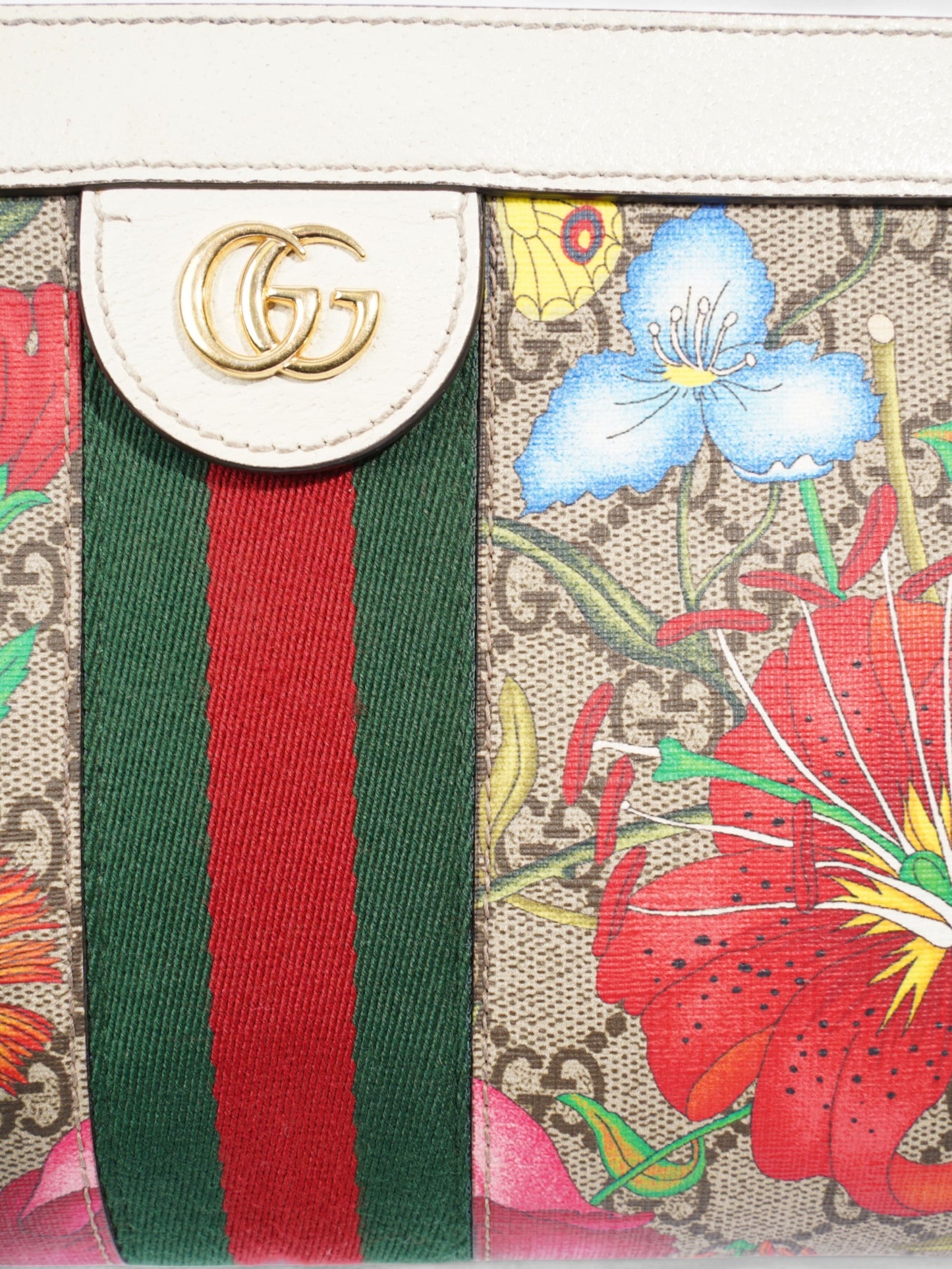 Gucci Ophidia Chain White / GG Flora Coated Canvas Small
