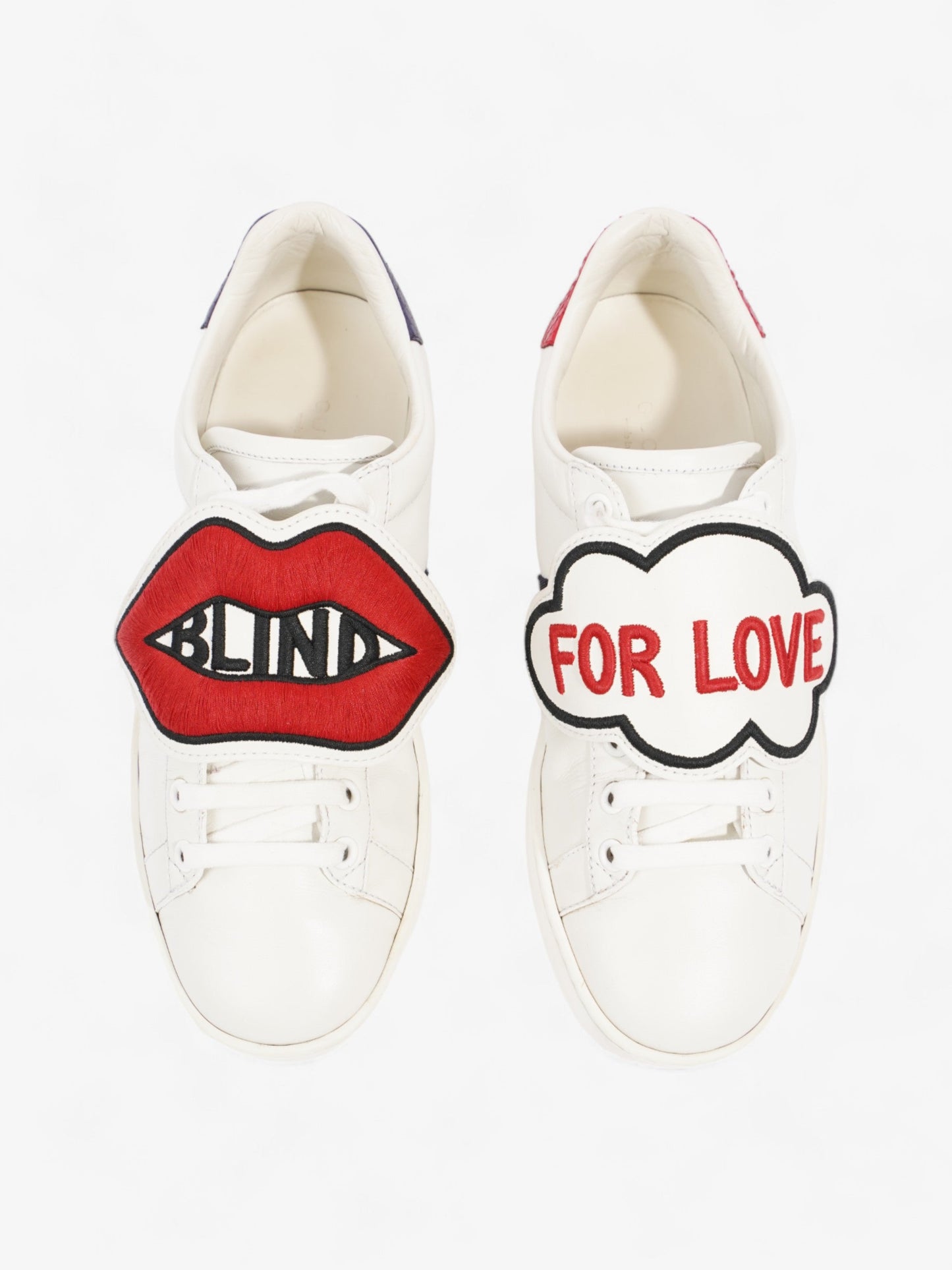Gucci Ace 'Blind For Love" White / Red / Navy Leather EU 36.5 UK 3.5