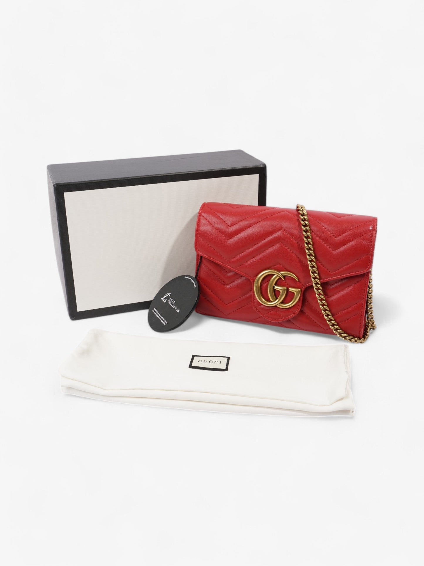 Gucci GG Marmont Chain Wallet Red Calfskin Leather 58