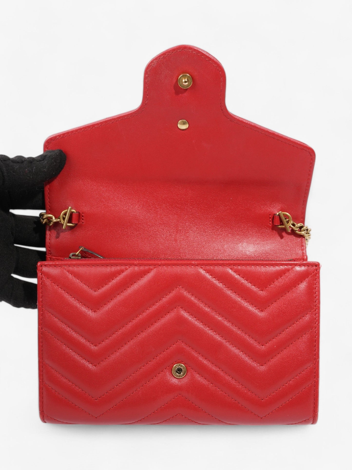 Gucci GG Marmont Chain Wallet Red Calfskin Leather 58