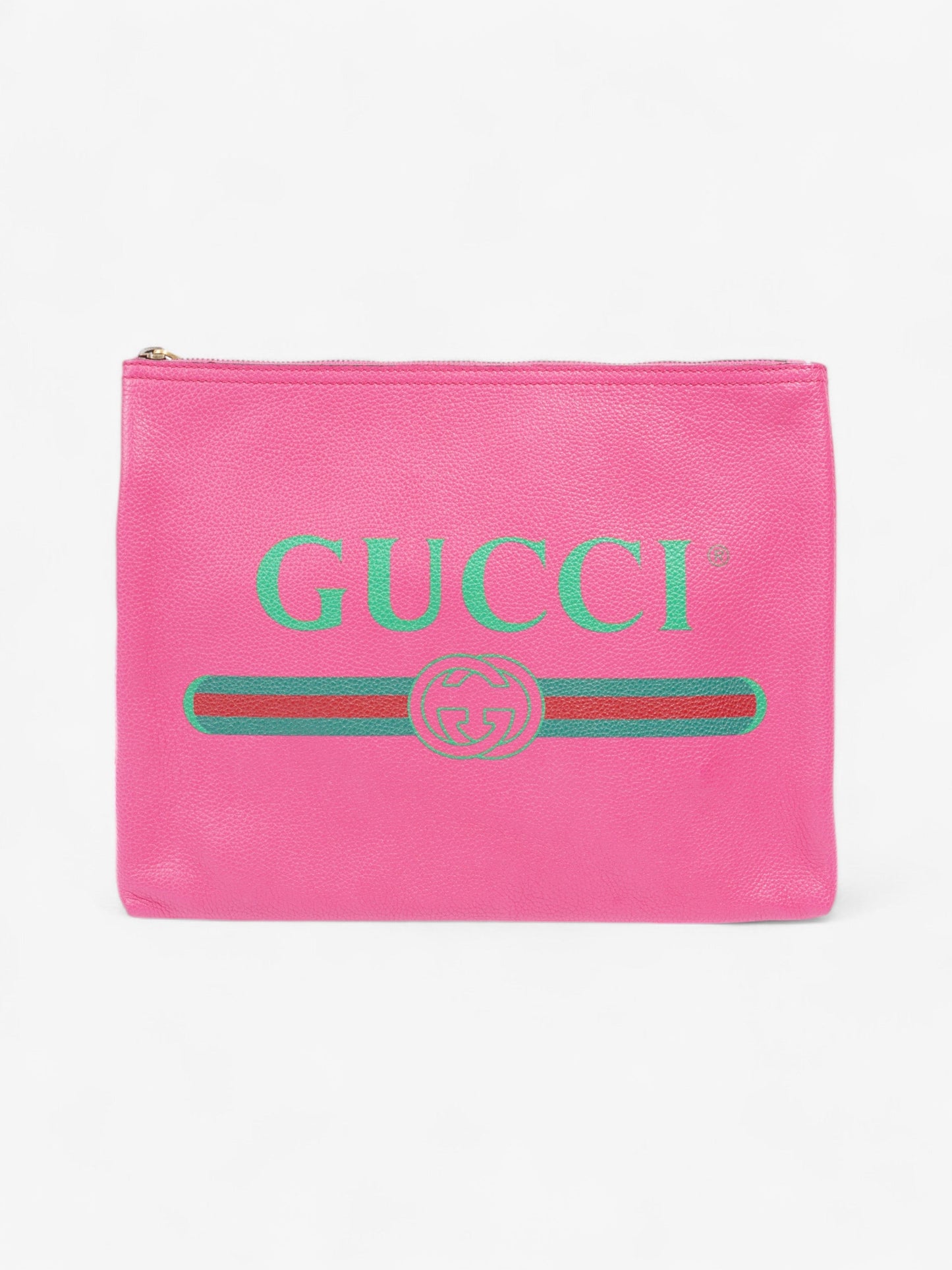 Gucci Vintage Logo Clutch Neon Pink / Green / Red Grained Leather