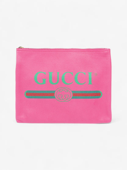Gucci Vintage Logo Clutch Neon Pink / Green / Red Grained Leather
