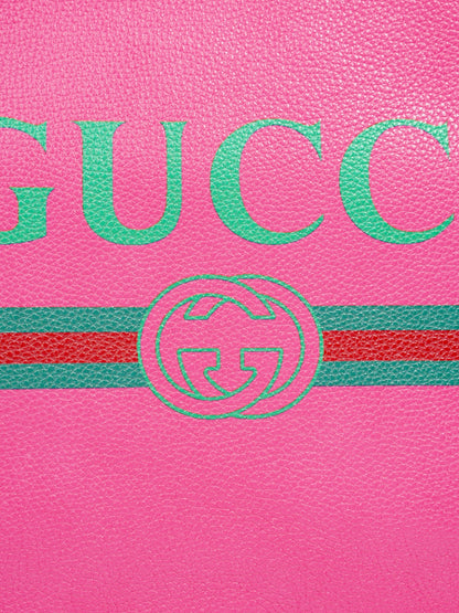 Gucci Vintage Logo Clutch Neon Pink / Green / Red Grained Leather