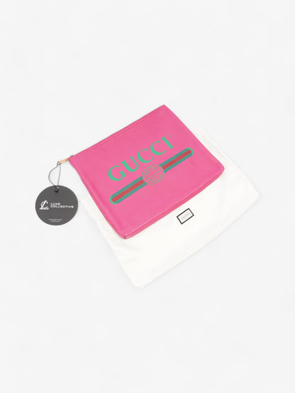 Gucci Vintage Logo Clutch Neon Pink / Green / Red Grained Leather