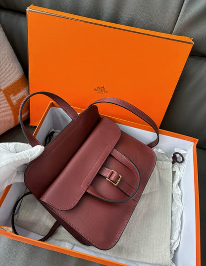 Pre-owned Halzan 25 57 Bordeaux Evercolor Leather Golden Hw, 2020 (Y Stamp), Full Set