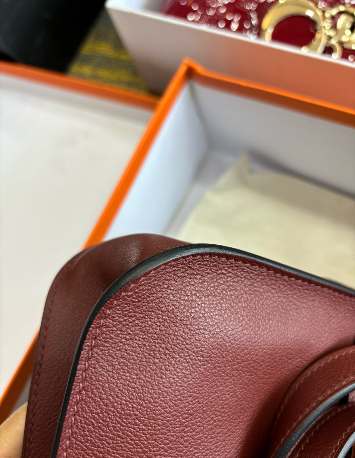 Pre-owned Halzan 25 57 Bordeaux Evercolor Leather Golden Hw, 2020 (Y Stamp), Full Set