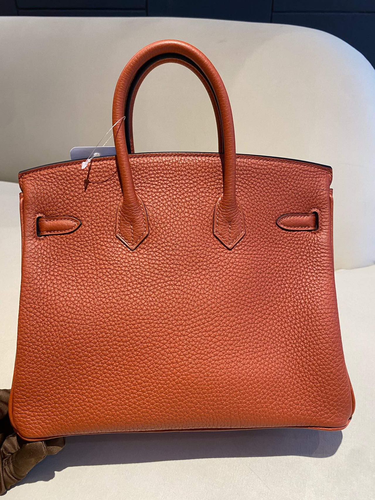 Pre-owned Certified Hermes Birkin 25 Cuivre 6C Togo Leather Golden Hw, 2016 (X), w/ lock & key, dust bag