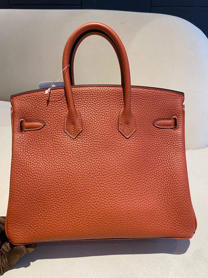 Pre-owned Certified Hermes Birkin 25 Cuivre 6C Togo Leather Golden Hw, 2016 (X), w/ lock & key, dust bag