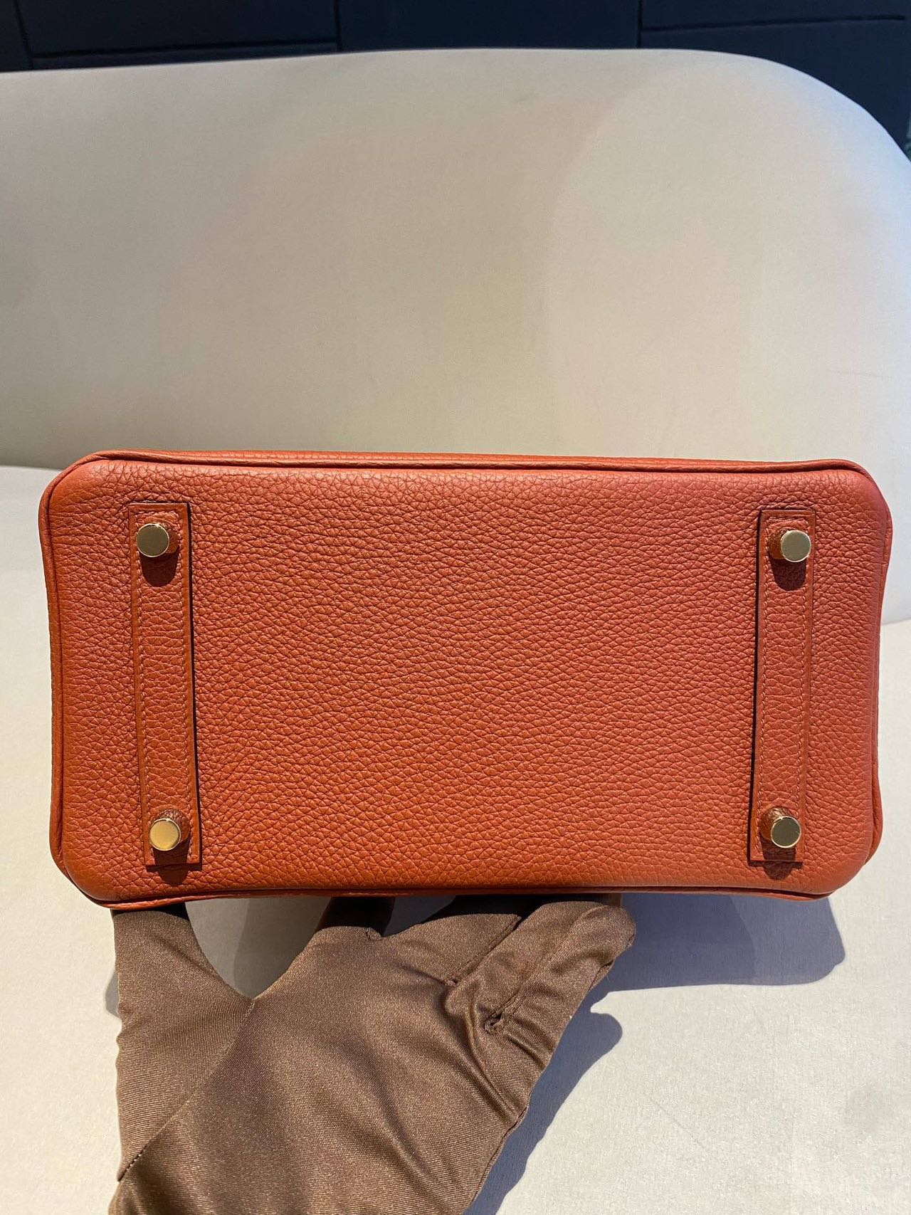 Pre-owned Certified Hermes Birkin 25 Cuivre 6C Togo Leather Golden Hw, 2016 (X), w/ lock & key, dust bag